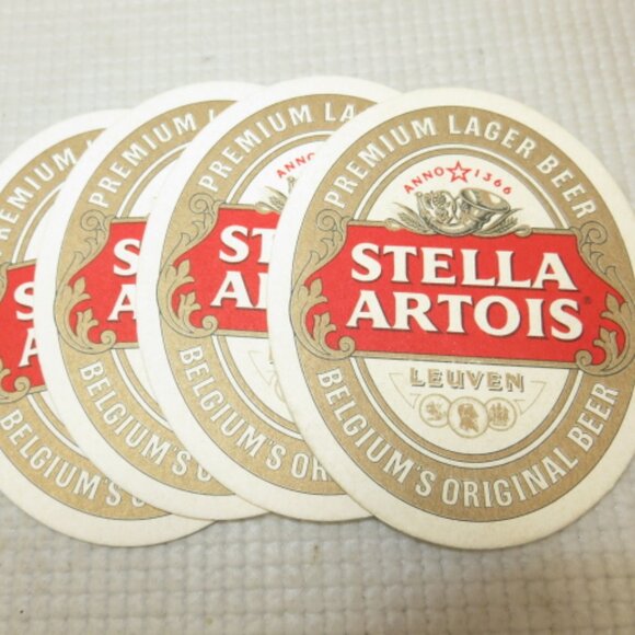 Set of 4 Stella Artois Oval Beer Mat Paper Coaster Premium Lager Bar Pub Vintage - Picture 3 of 3